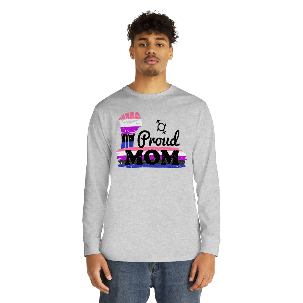 Genderfluid Flag Long Sleeve Crewneck Tee - Proud Mom Printify