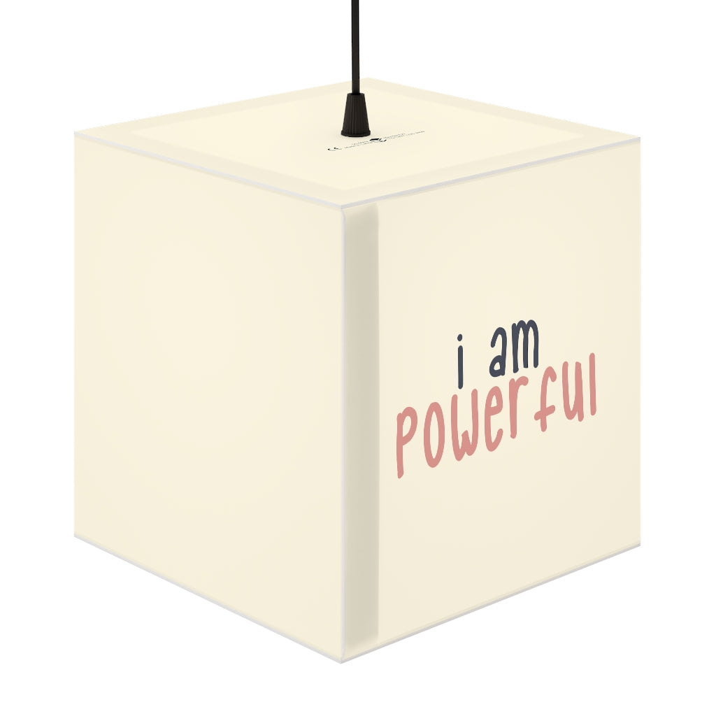 Affirmation Feminist pro choice Light Cube Lamp - I am powerful black with pink Printify