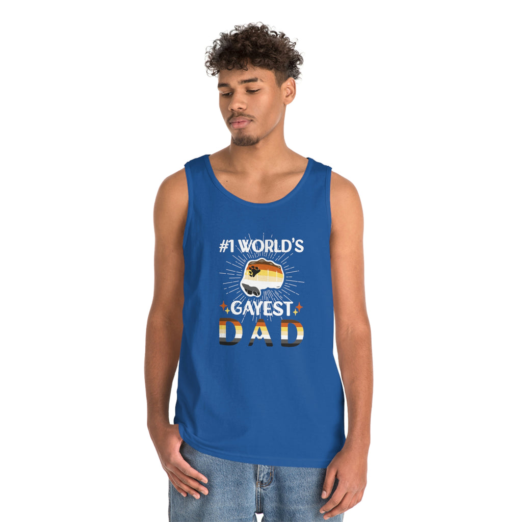 Bear Pride Flag Heavy Cotton Tank Top Unisex Size - #1 World's Gayest Dad Printify