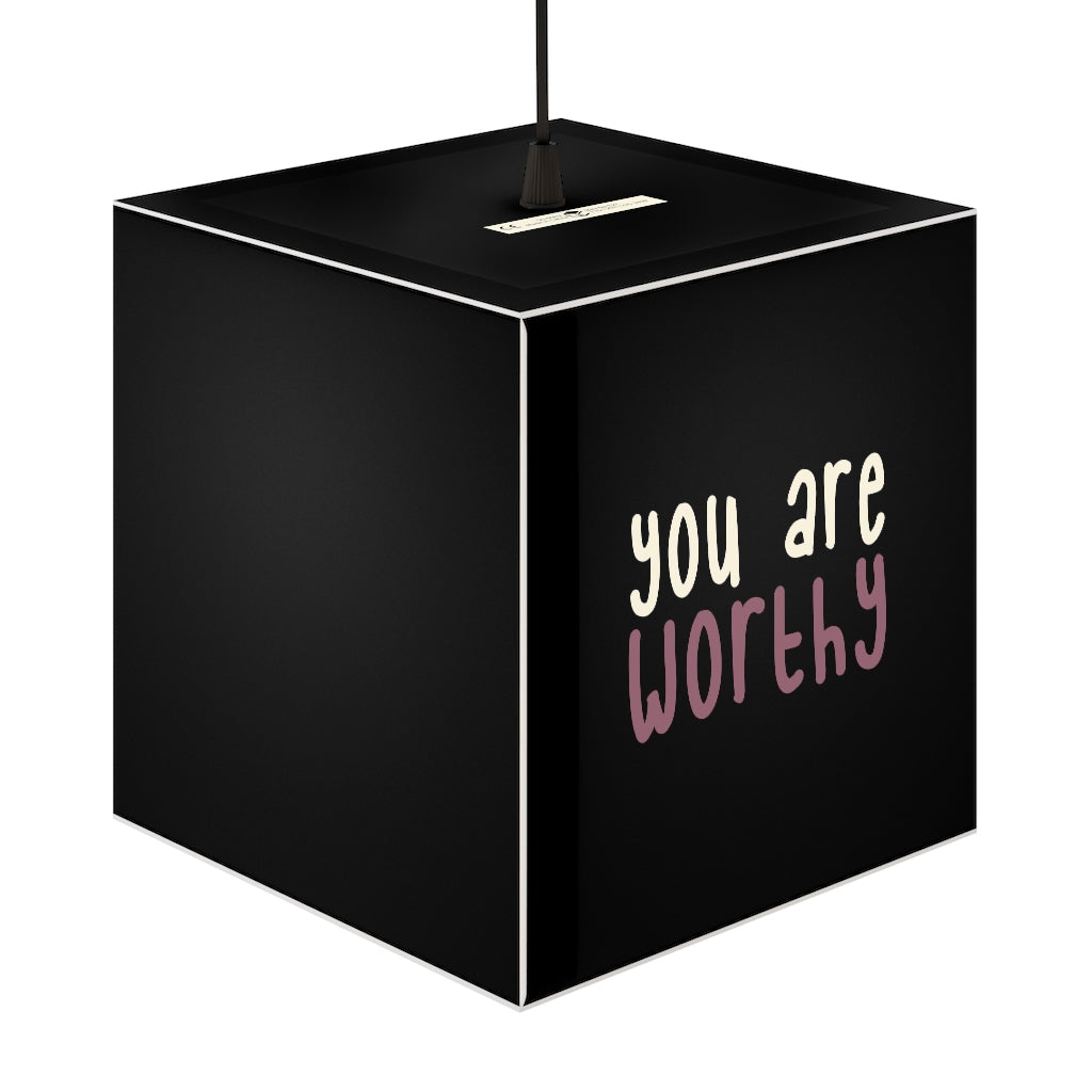 Affirmation Feminist pro choice Light Cube Lamp - I am worthy white with pink centered Printify