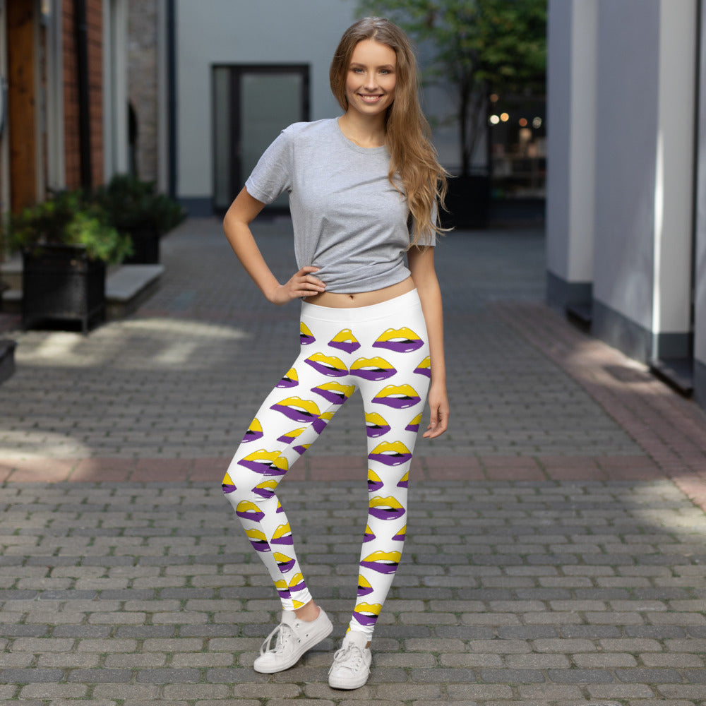 Intersexual Flag LGBTQ Kisses Leggings for They/Them Him/Her - White SHAVA
