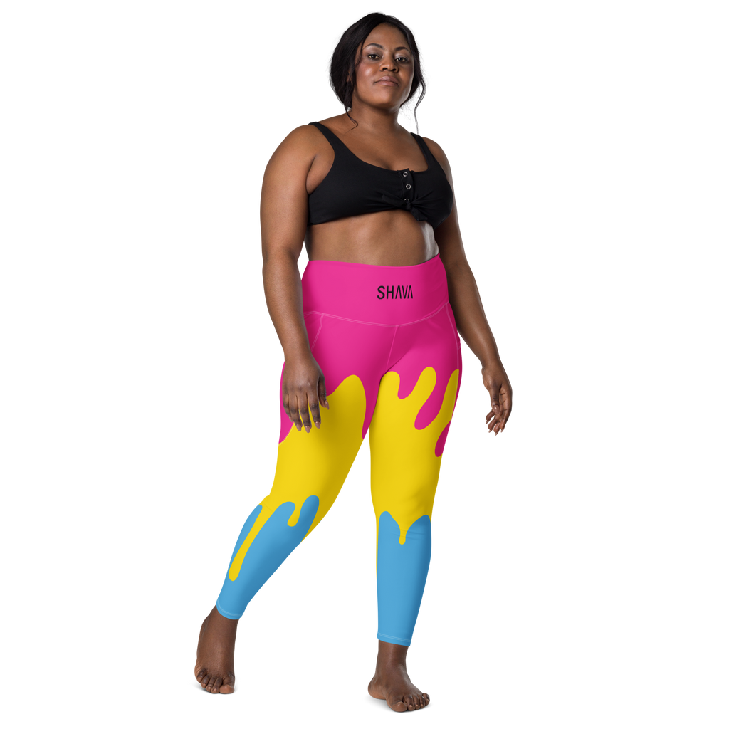 Pansexual Flag Drip LGBTQ Pockets Leggings Women's Size SHAVA