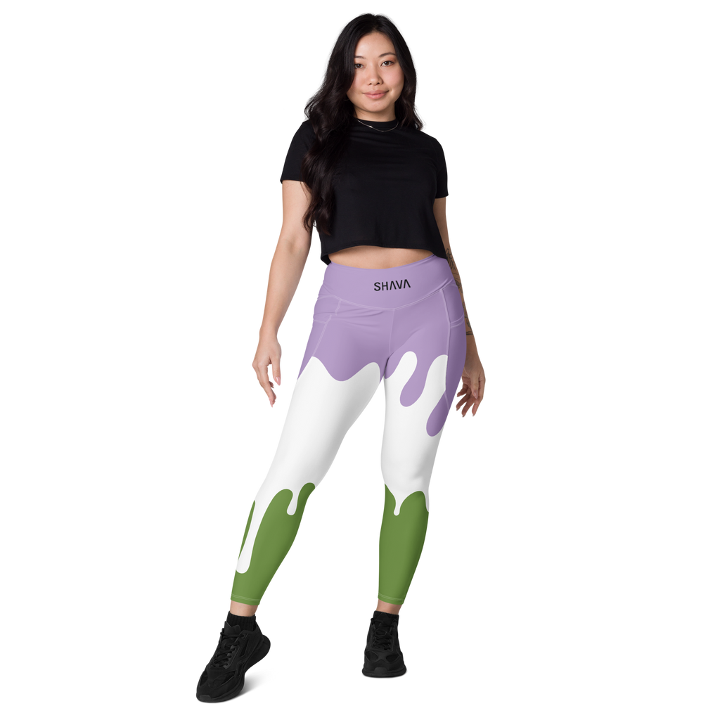 Gender Queer Flag Drip LGBTQ Pockets Leggings Women's Size SHAVA