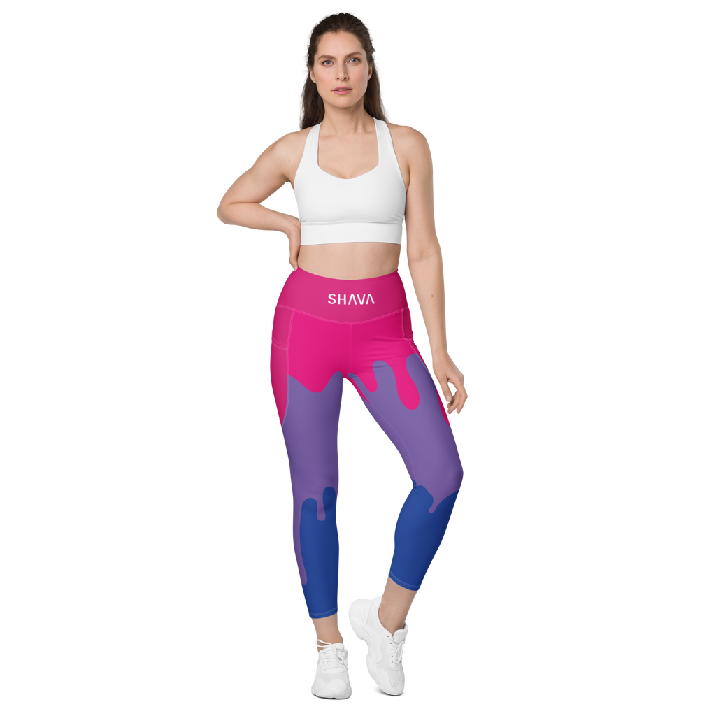 Bisexual Flag Drip LGBTQ Pockets Leggings Women's Size SHAVA