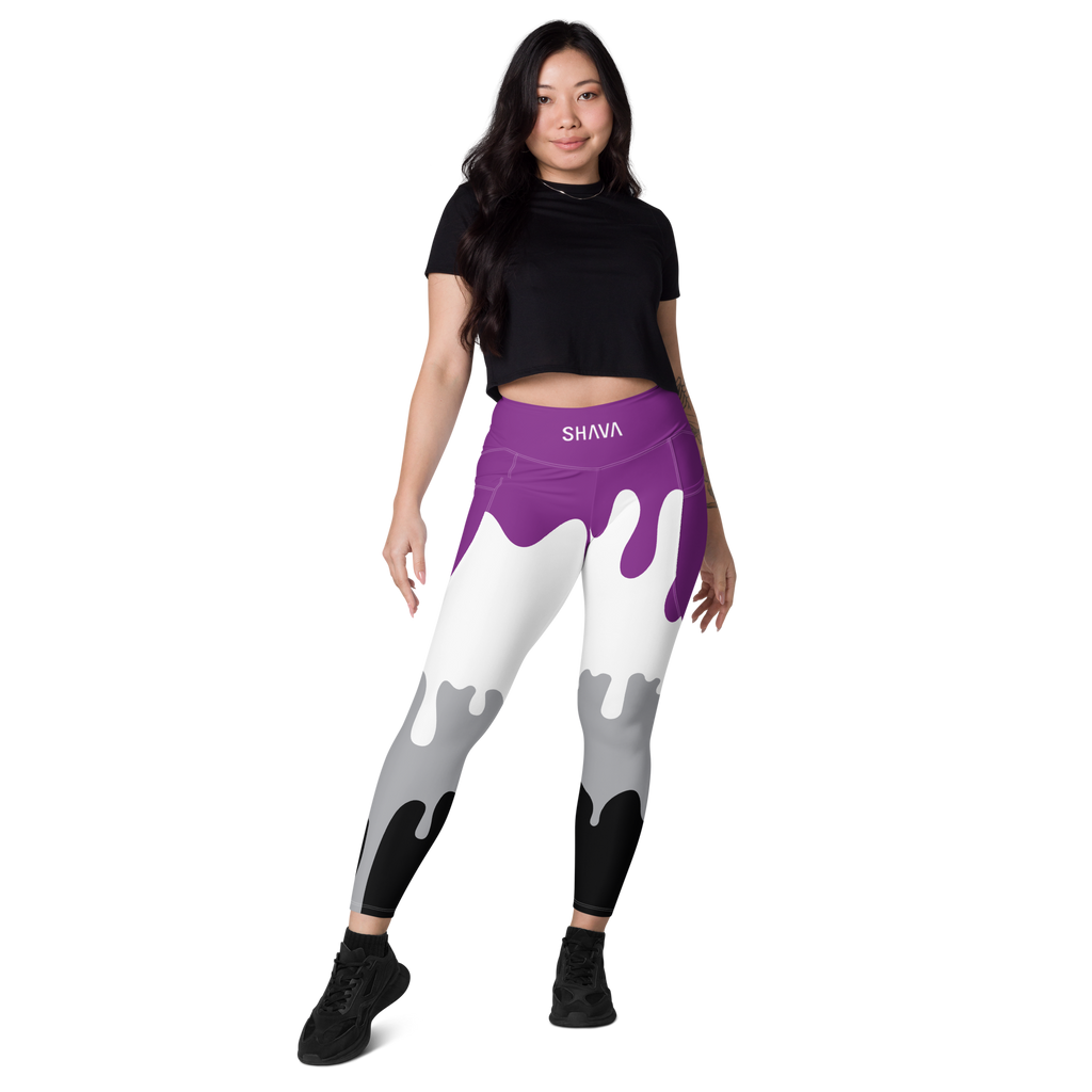 Asexual Flag Drip LGBTQ Pockets Leggings Women's Size SHAVA