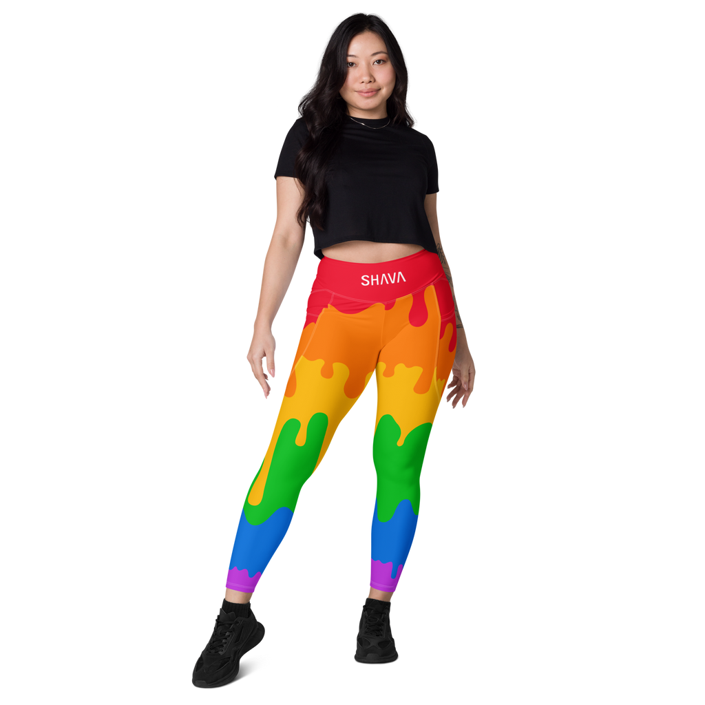 Pride Flag Drip LGBTQ Pockets Leggings Women's Size SHAVA