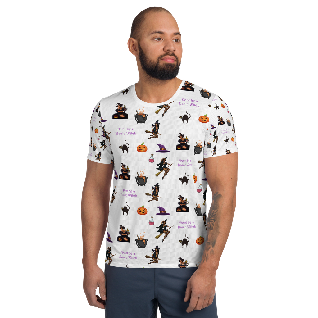 Men's Halloween All Over Print  T-Shirt, Halloween All Over Print T-Shirt, Men's T-Shirt /Don't be a Basic Witch SHAVA