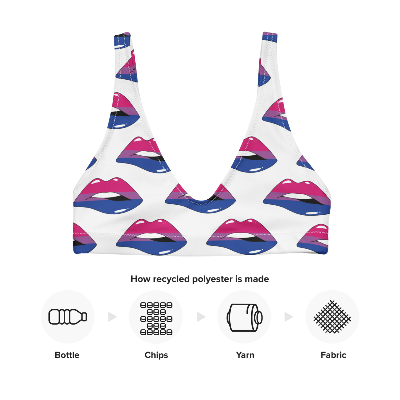 Bisexual Flag Kisses Padded Bikini Top for They/Them Him/Her - White SHAVA