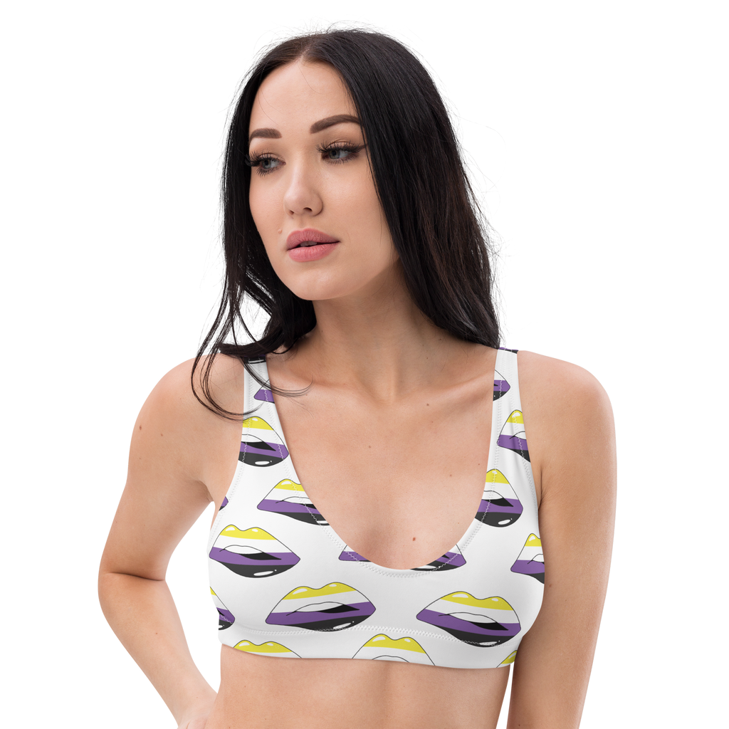 Non-Binary Flag Kisses Padded Bikini Top for They/Them Him/Her - White SHAVA