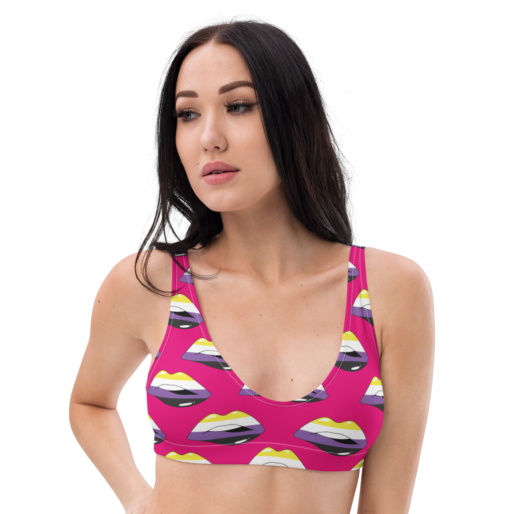 Non-Binary Flag Kisses Padded Bikini Top for They/Them Him/Her - Pink SHAVA