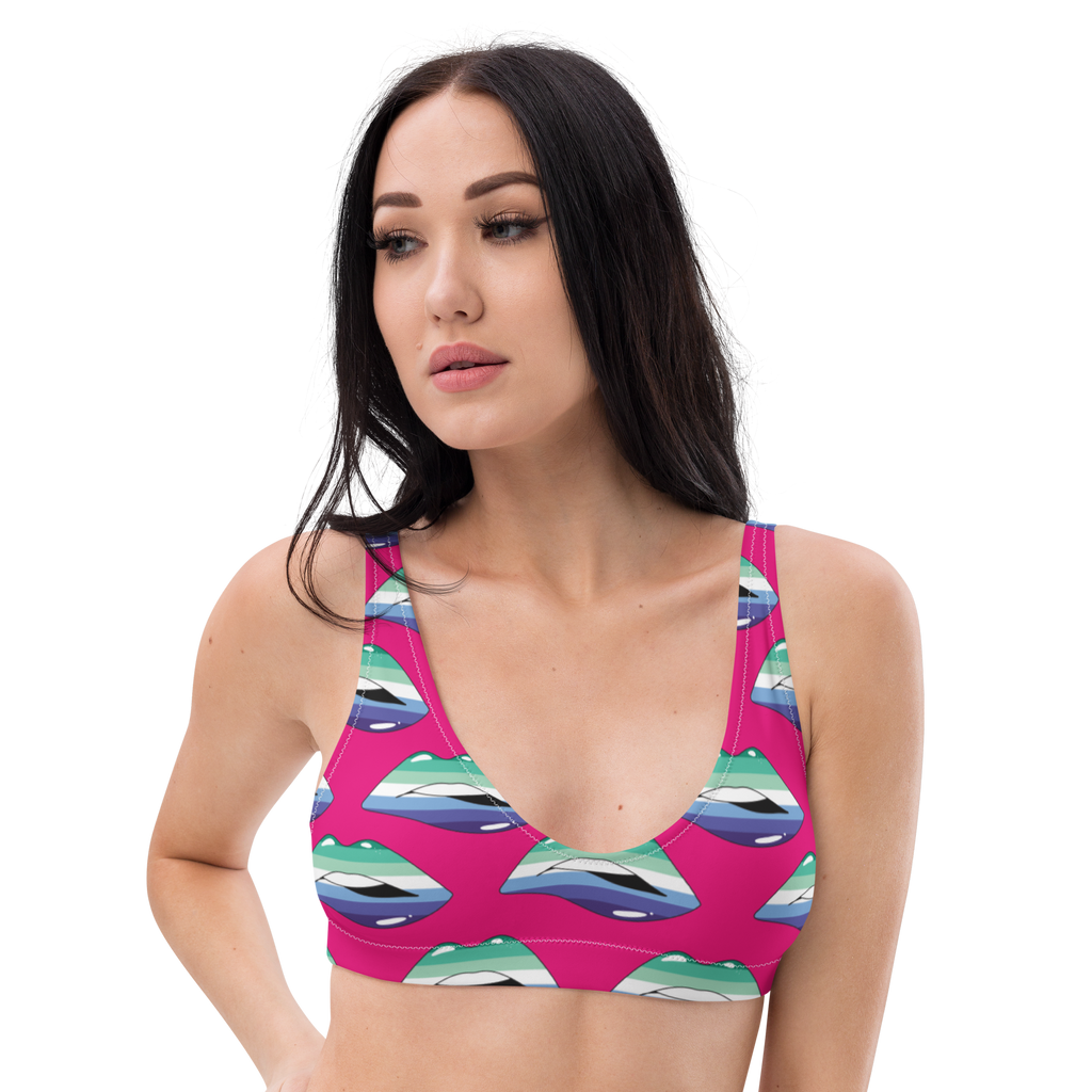 Gay Flag Kisses Padded Bikini Top for They/Them Him/Her - Pink SHAVA