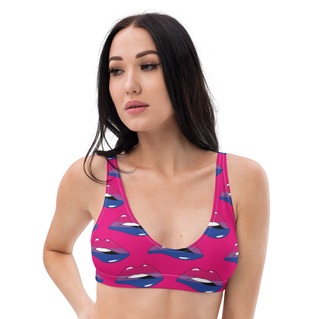 Bisexual Flag Kisses Padded Bikini Top for They/Them Him/Her - Pink SHAVA