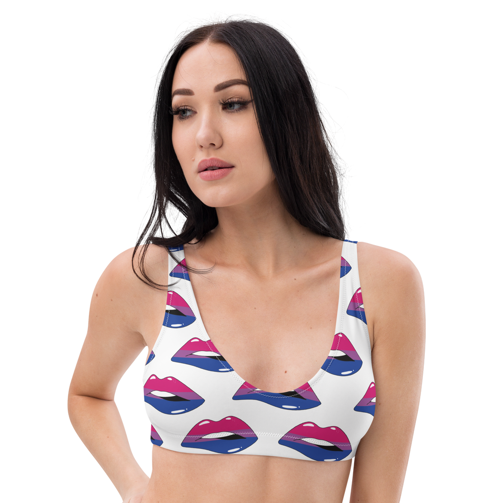 Bisexual Flag Kisses Padded Bikini Top for They/Them Him/Her - White SHAVA