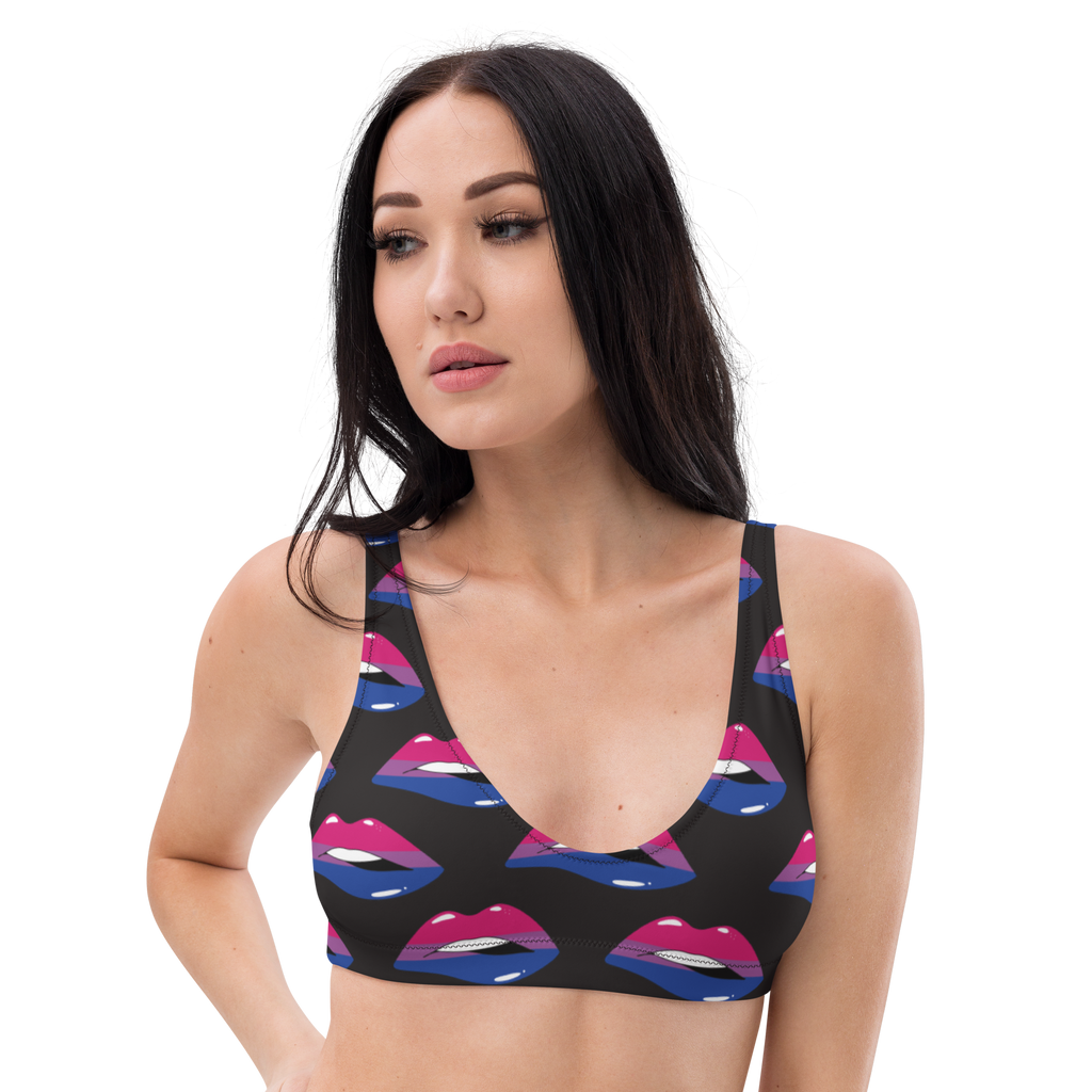 Bisexual Flag Kisses Padded Bikini Top for They/Them Him/Her - Black SHAVA