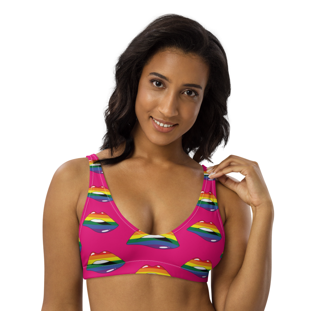 LGBT Flag Kisses Padded Bikini Top for They/Them Him/Her - Pink SHAVA