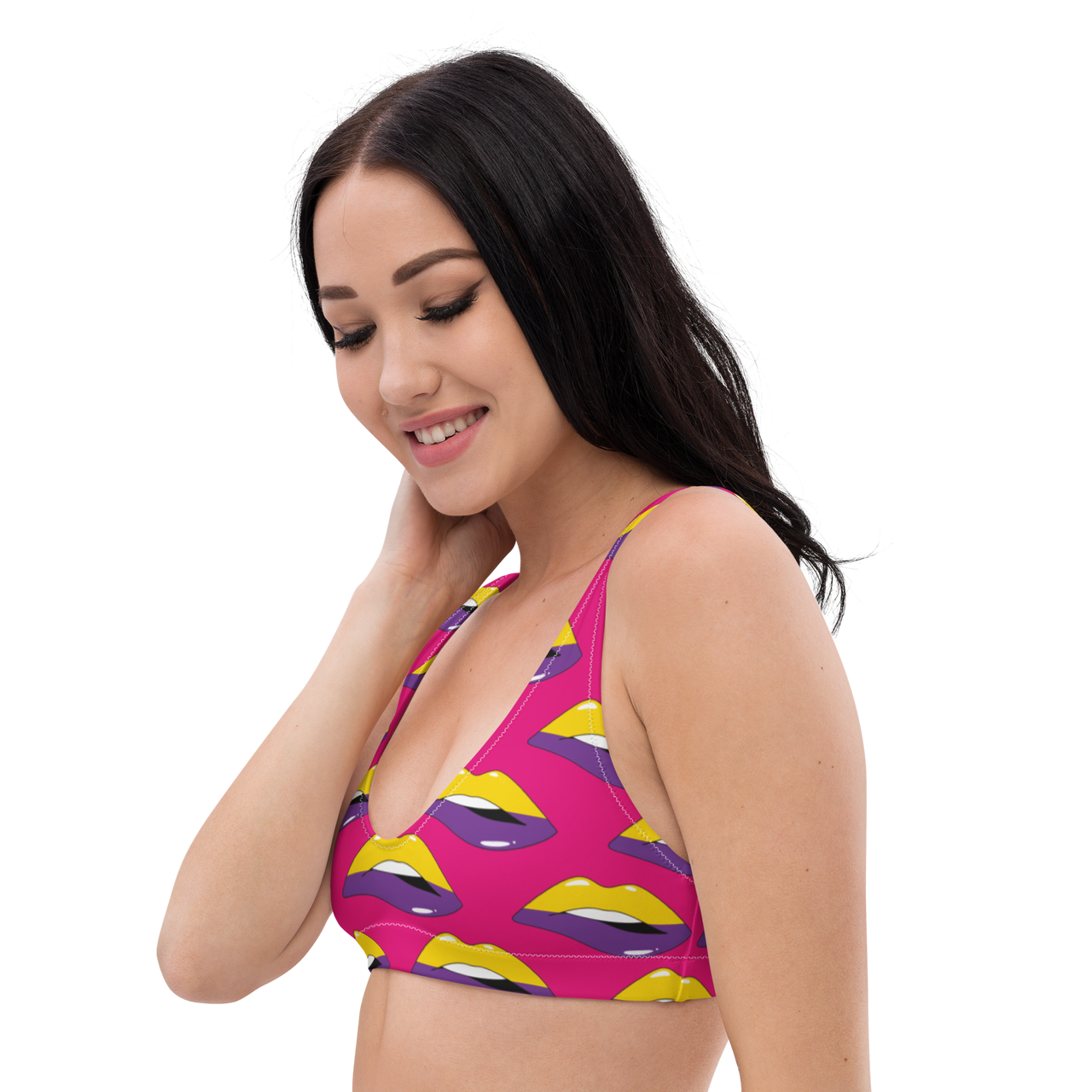 Intersexual Flag Kisses Padded Bikini Top for They/Them Him/Her - Pink SHAVA
