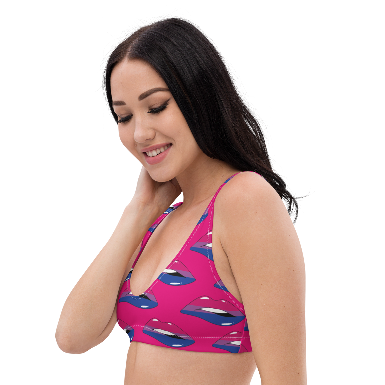 Bisexual Flag Kisses Padded Bikini Top for They/Them Him/Her - Pink SHAVA