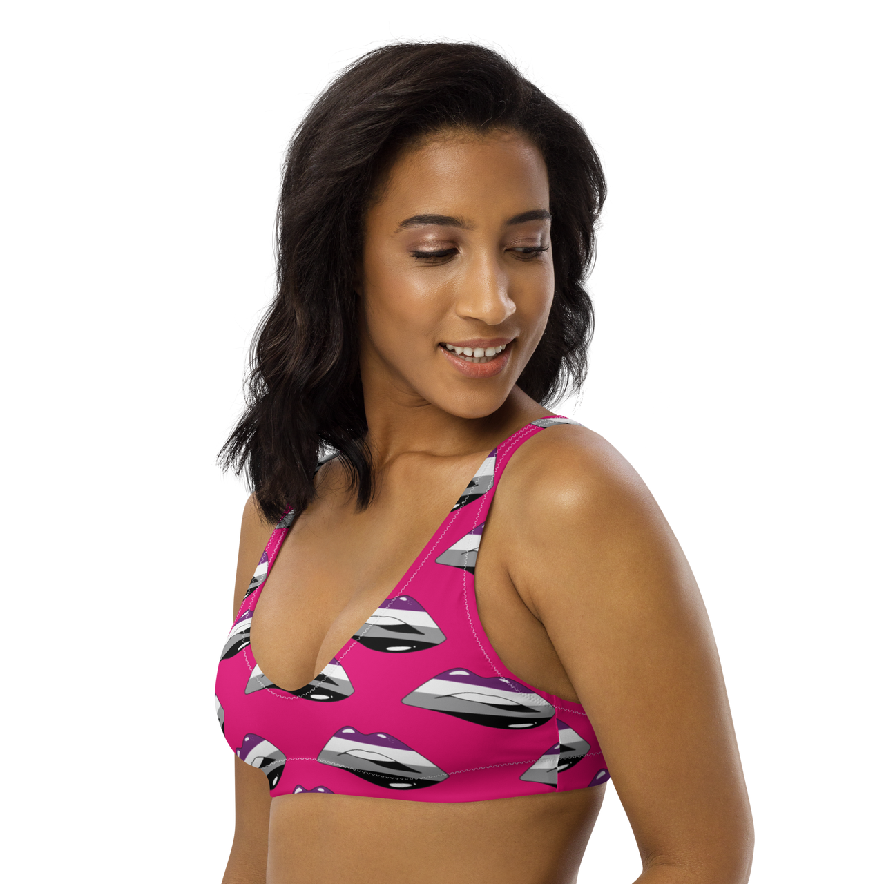 Asexual Flag Kisses Padded Bikini Top for They/Them Him/Her - Pink SHAVA