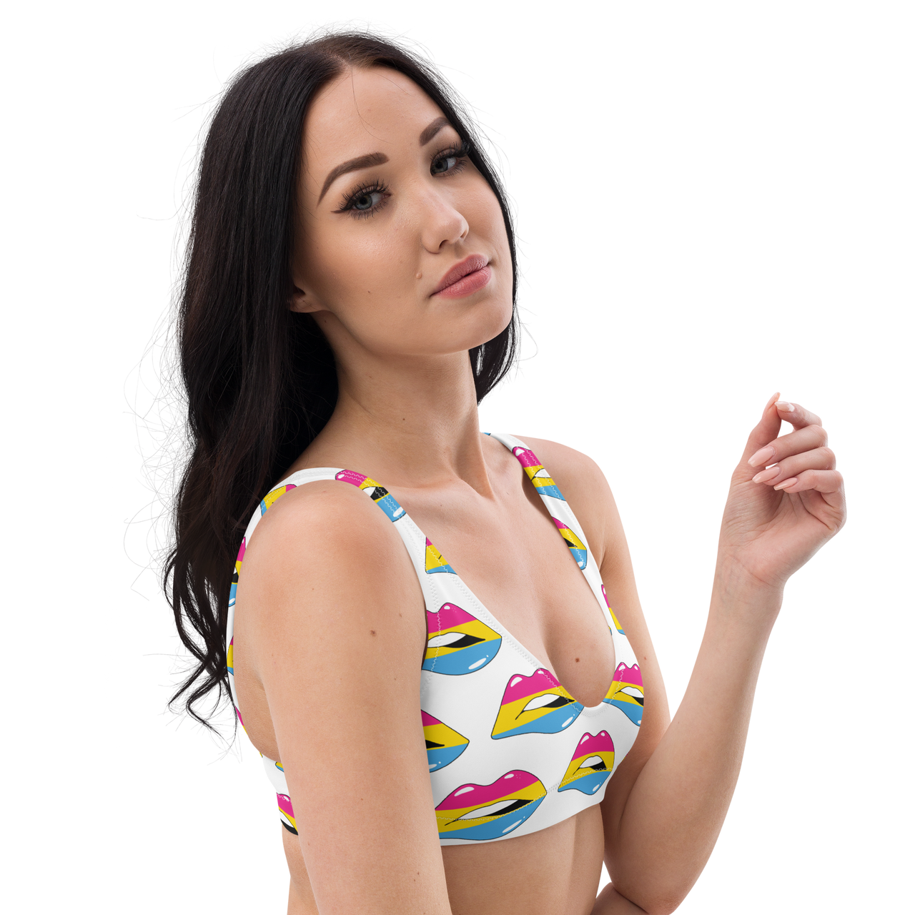Pansexual Flag Kisses Padded Bikini Top for They/Them Him/Her - White SHAVA