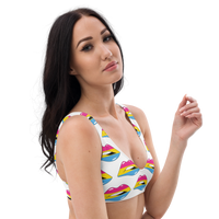 Thumbnail for Pansexual Flag Kisses Padded Bikini Top for They/Them Him/Her - White SHAVA