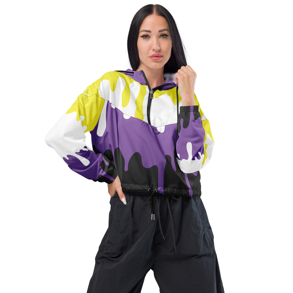 Non Binary Flag LGBTQ Crop Top Drip Hoodie Women’s Size SHAVA