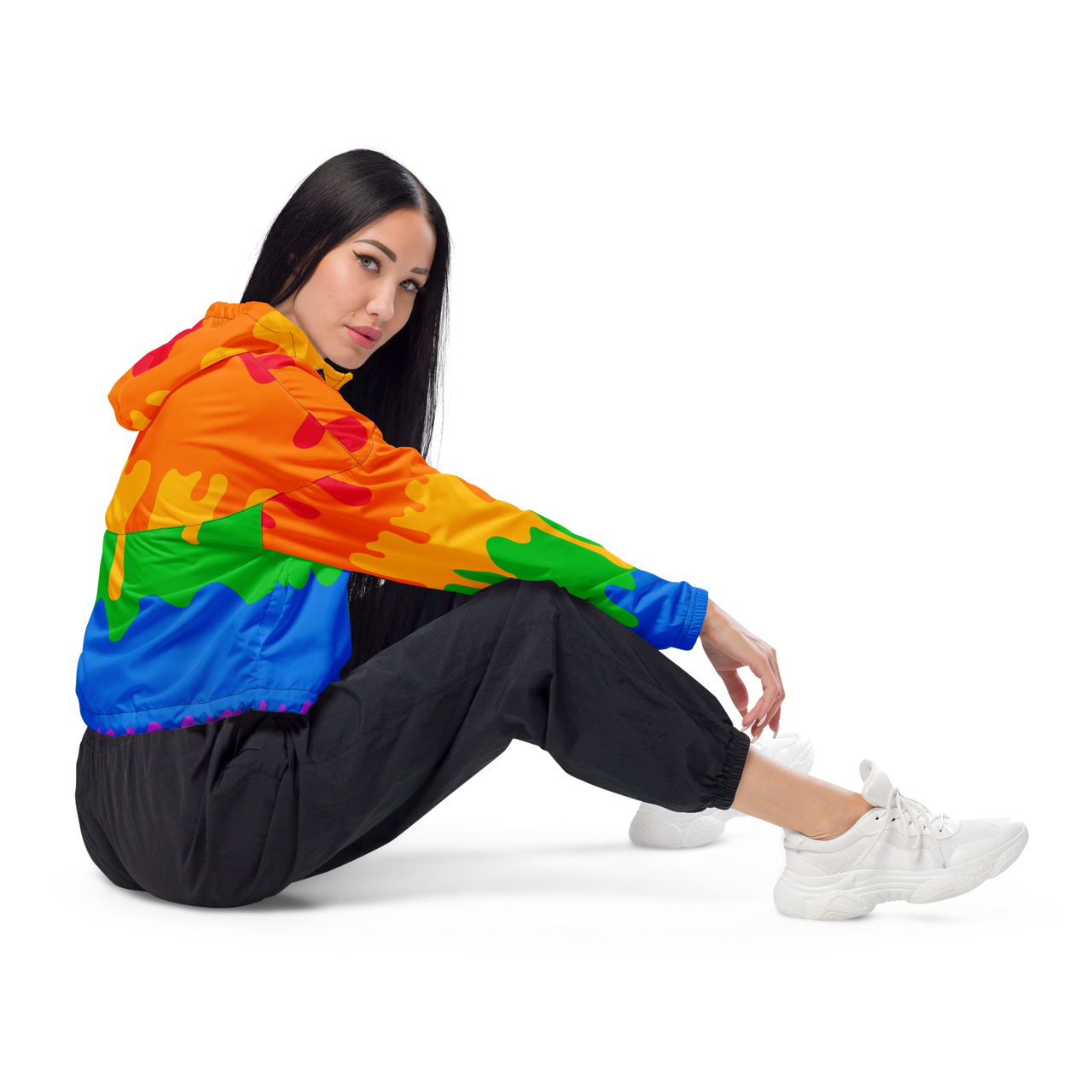 Pride Flag LGBTQ Crop Top Drip Hoodie Women’s Size SHAVA