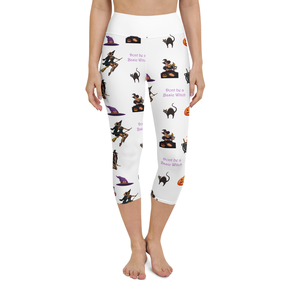 Women's Halloween All Over Yoga Capri Leggings, Halloween All Over Print Yoga Capri Leggings/Don't be a Basic Witch SHAVA