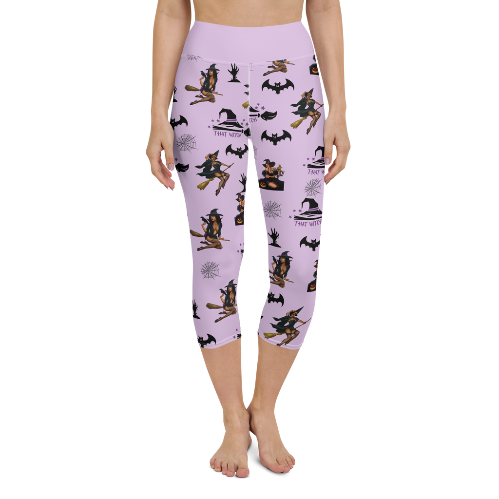 Women's Halloween All Over Yoga Capri Leggings, Halloween All Over Print Yoga Capri Leggings/That Witch SHAVA