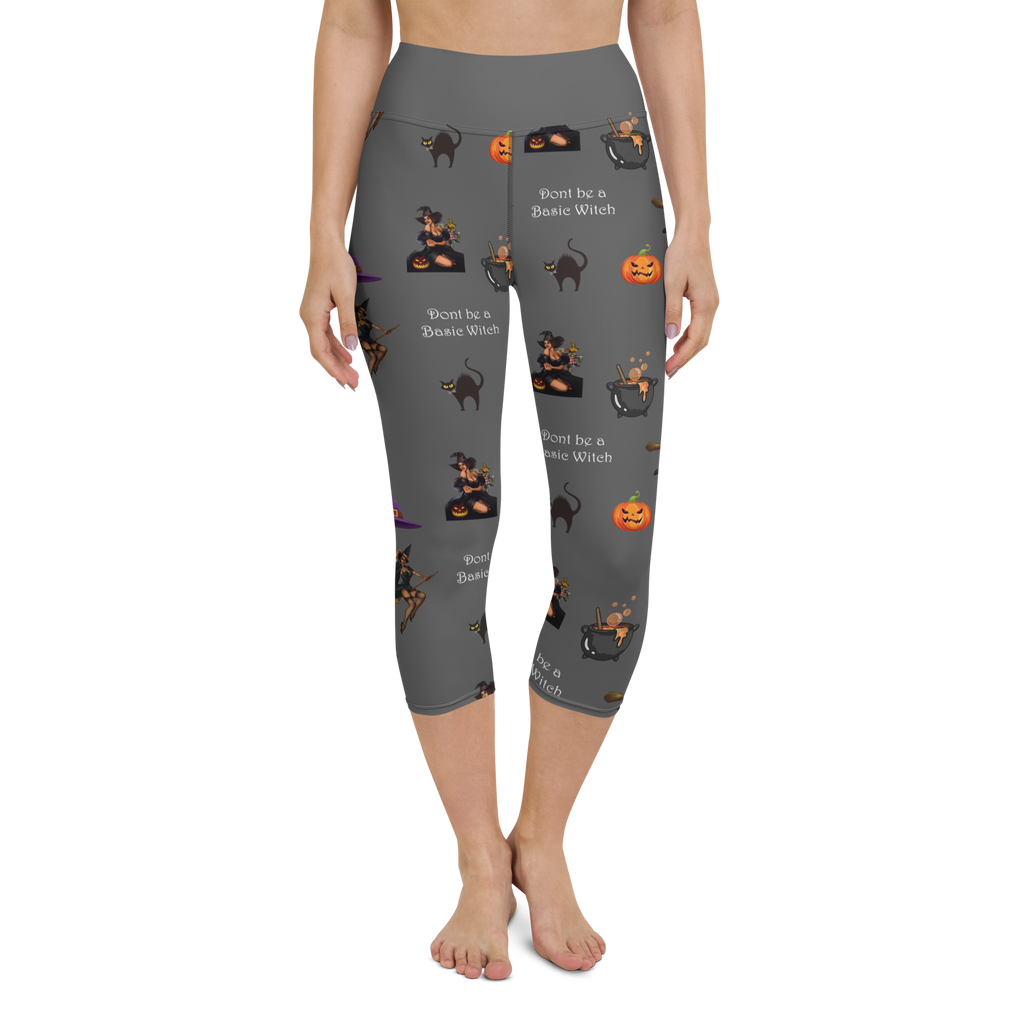 Women's Halloween All Over Yoga Capri Leggings, Halloween All Over Print Yoga Capri Leggings/Don't be a Basic Witch SHAVA