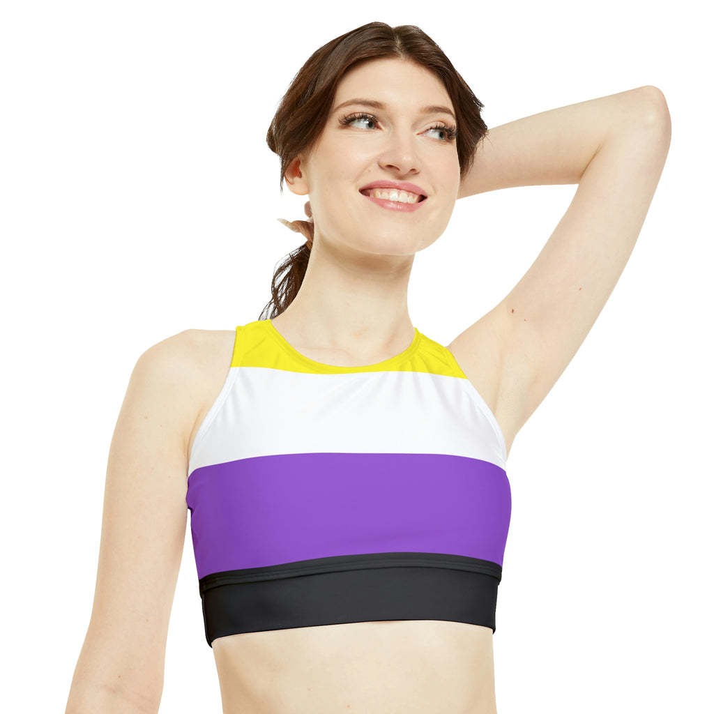 Non Binary Flag High Neck Crop Bikini Top SHAVA CO