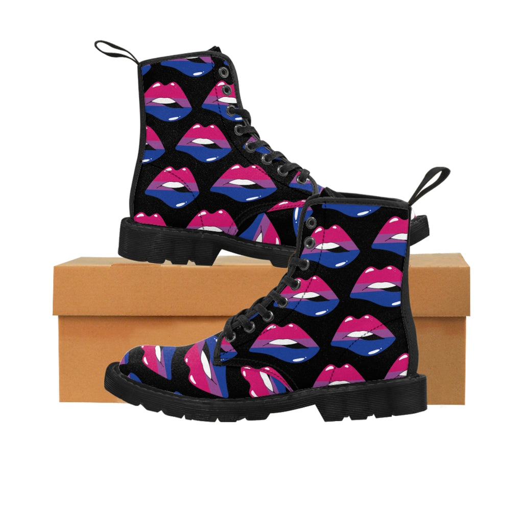 Bisexual Flag Kisses LGBTQ Black Canvas Boots Unisex Size Printify