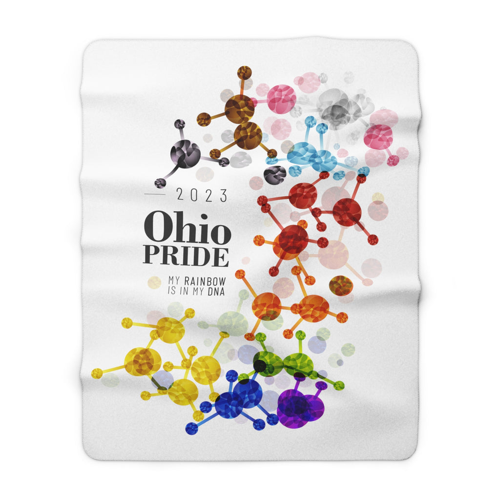 SHAVA CO Progress Flag 2023 Pride, Ohio Sherpa Fleece Blanket - My Rainbow Is In My DNA Printify