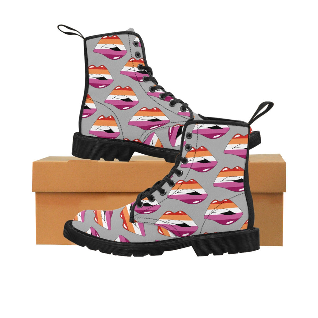 Lesbian Flag Kisses LGBTQ Grey Canvas Boots Unisex Size Printify