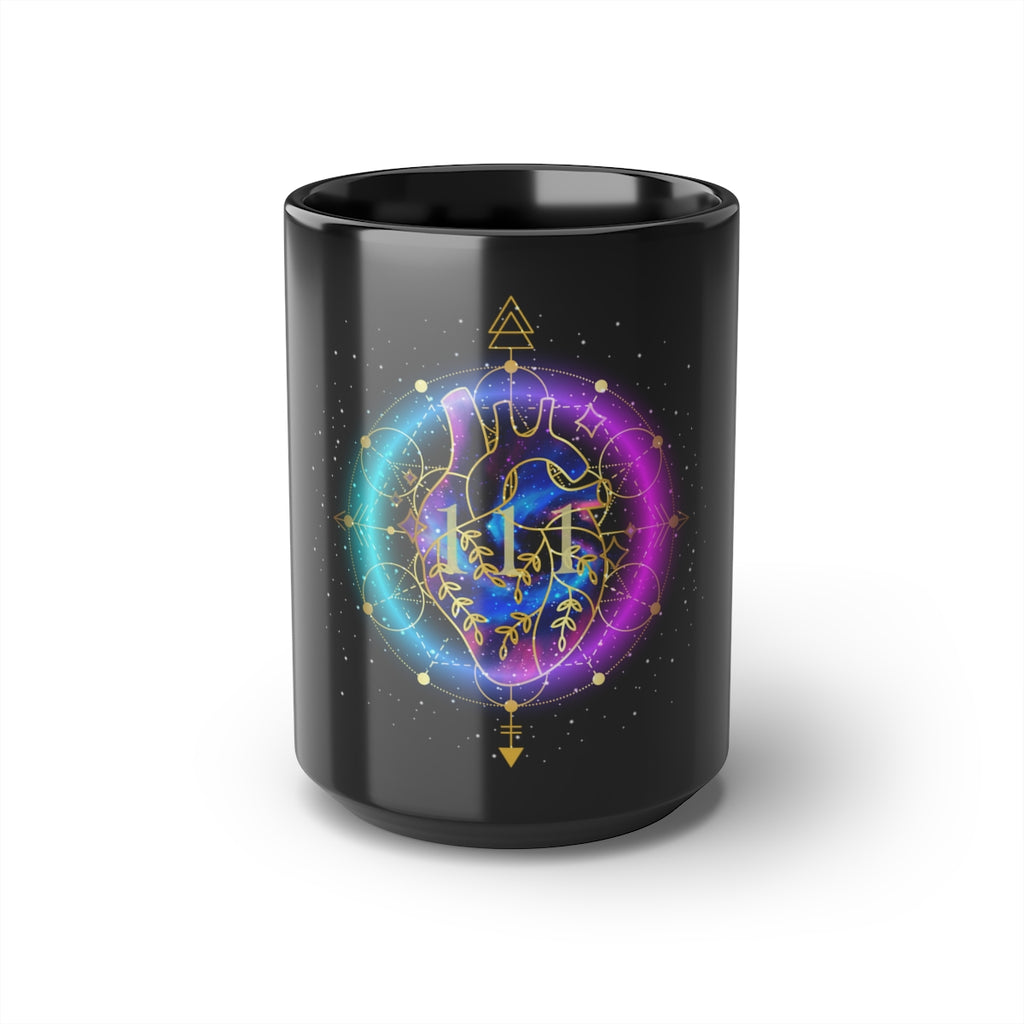 Yoga Spiritual Meditation Black Mug 15 oz - Sacred Heart 111 Angel Number Printify