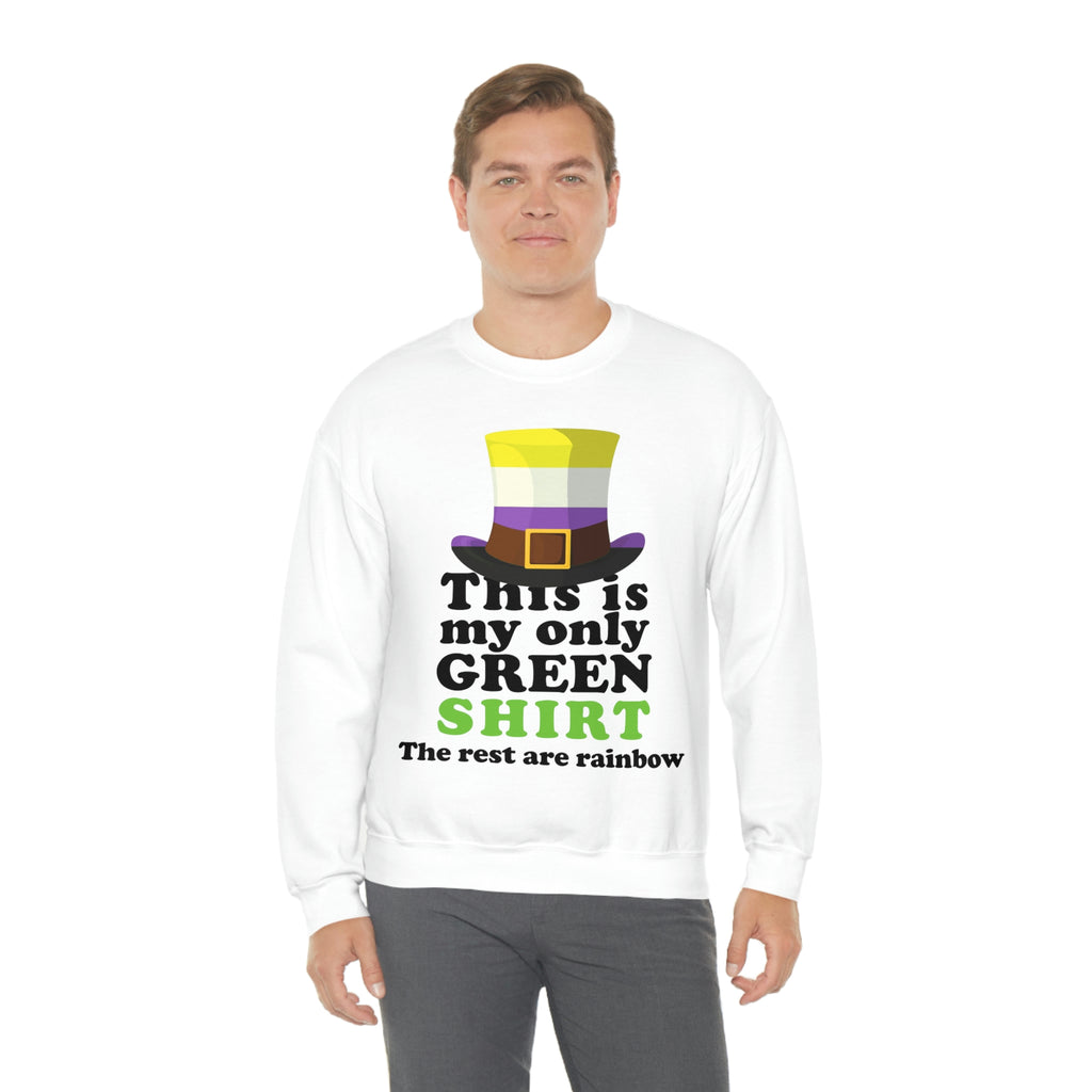 Non Binary Flag Heavy Blend Crewneck Sweatshirt St. Patricks Day Unisex Size - This Is My Only Green Shirt Printify
