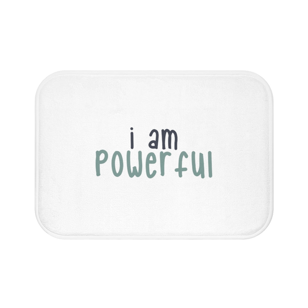 Affirmation Feminist Pro Choice Bath Mat - I Am Powerful (black with green) Printify