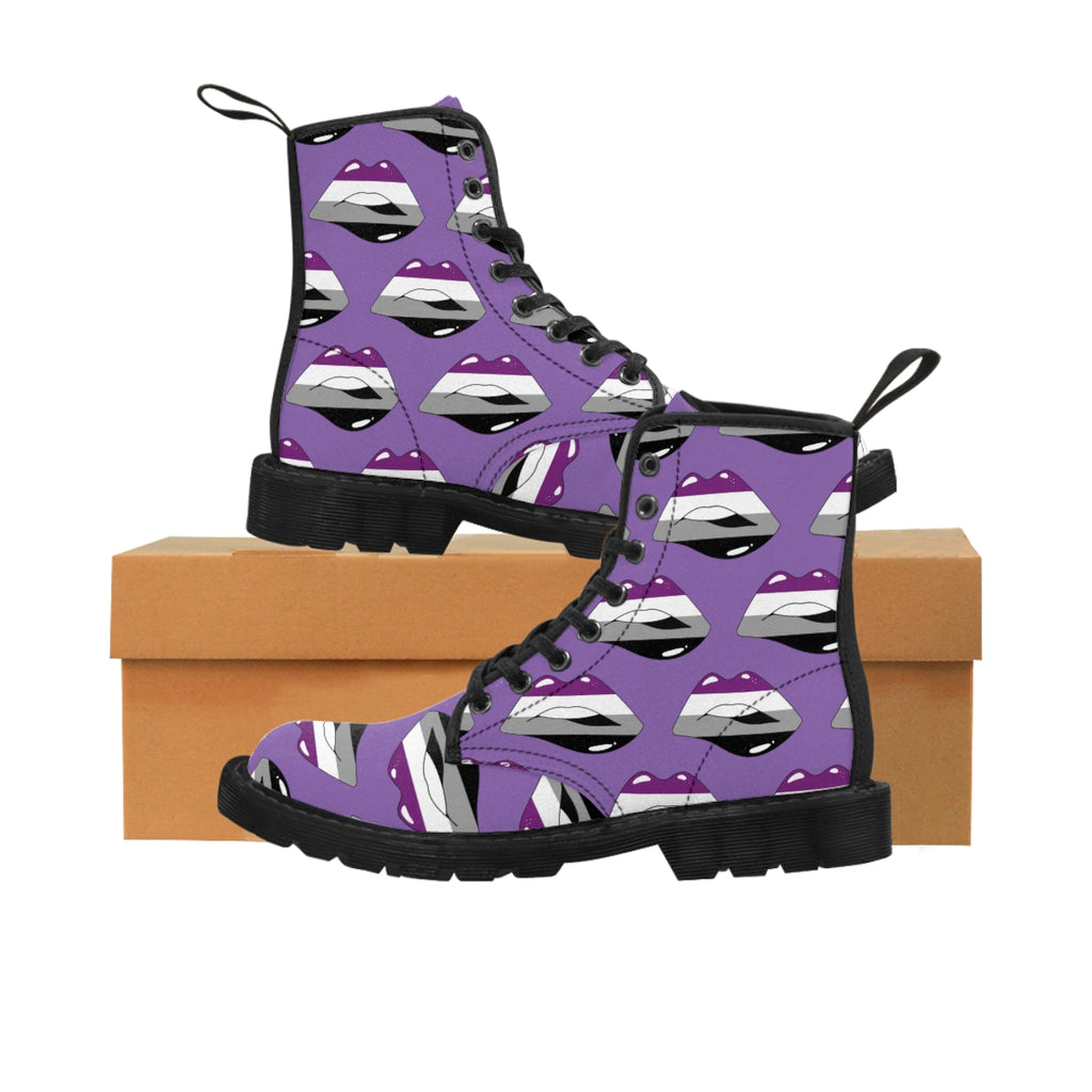 Asexual Flag Kisses LGBTQ Purple Canvas Boots Unisex Size Printify