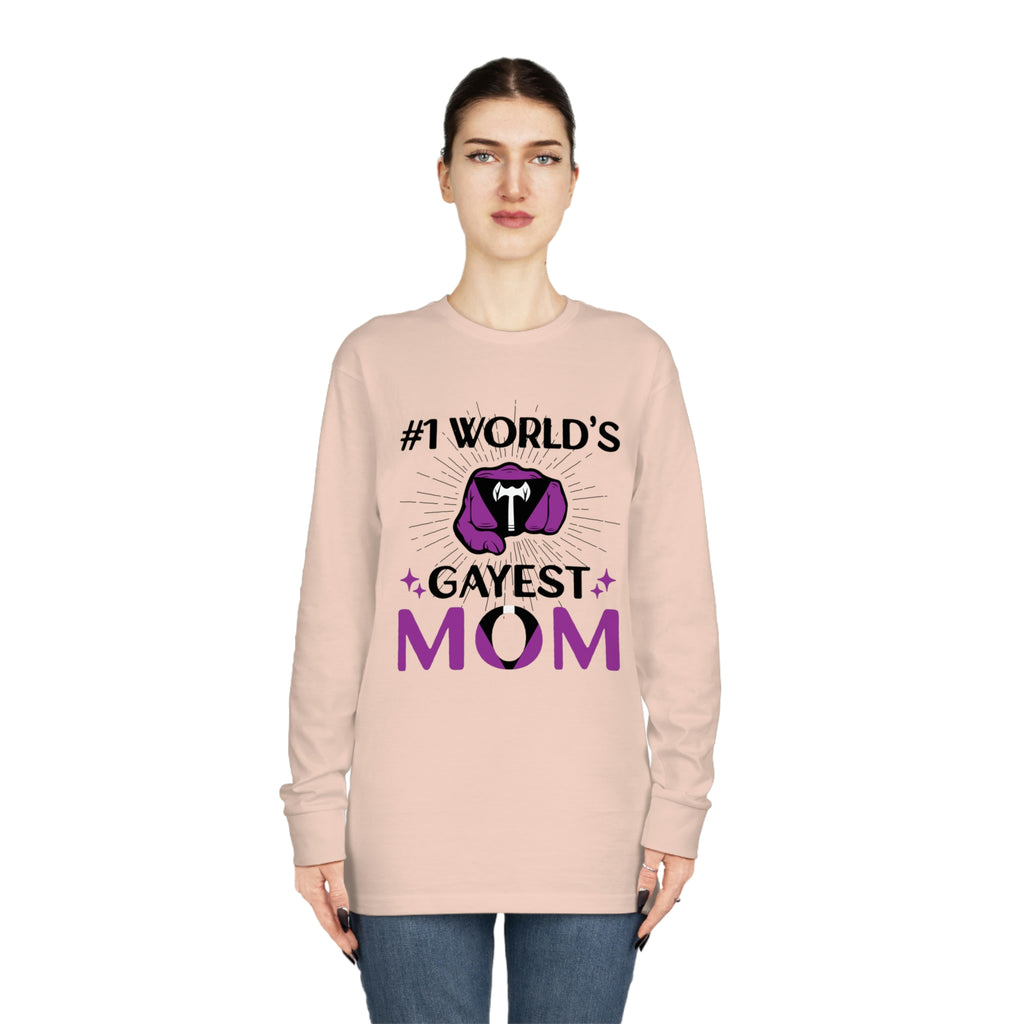 Labrys Lesbian Flag Long Sleeve Crewneck Tee - #1 World's Gayest Mom Printify