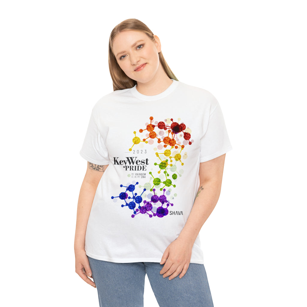 SHAVA CO Rainbow Flag 2023 Pride, Key West Unisex Heavy Cotton Tee - My Rainbow Is In My DNA Printify