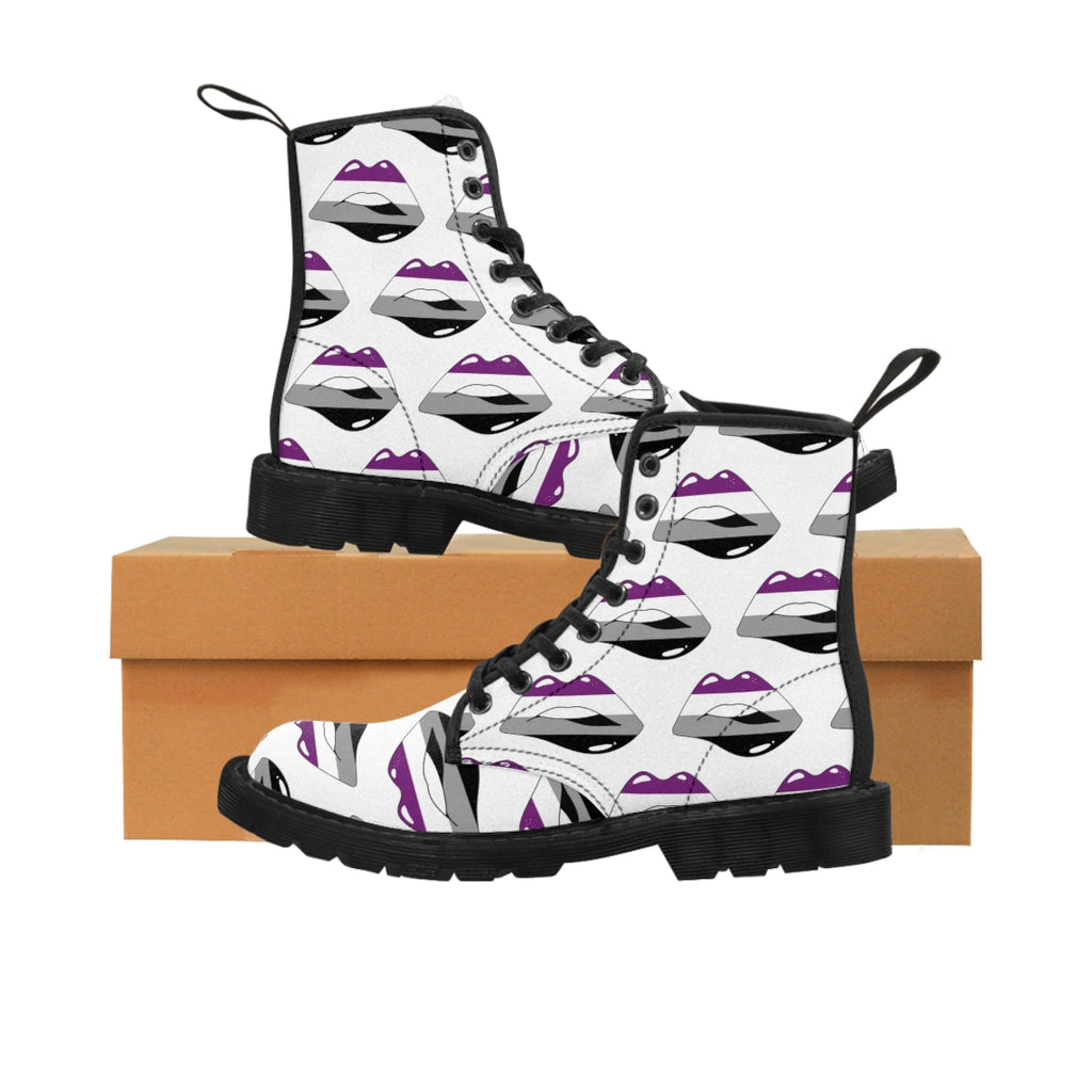 Asexual Flag Kisses LGBTQ White Canvas Boots Unisex Size Printify