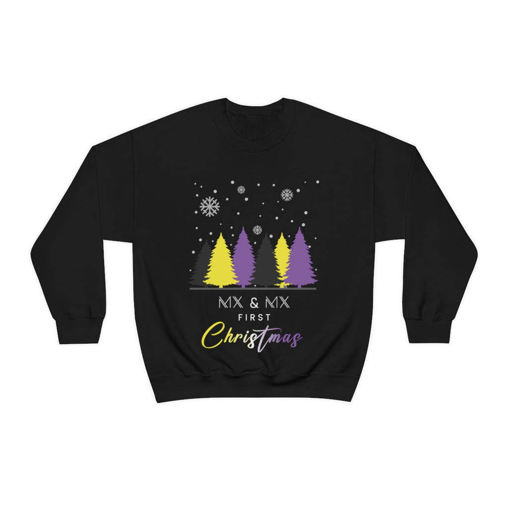 Unisex Non Binary Christmas LGBTQ Heavy Blend Crewneck Sweatshirt - Mx & Mx First Christmas Printify