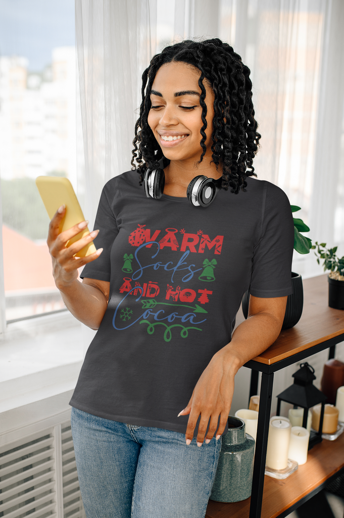 Merry Christmas T-shirt Unisex Custom T-shirt , Warm socks and hot cocoa Printify