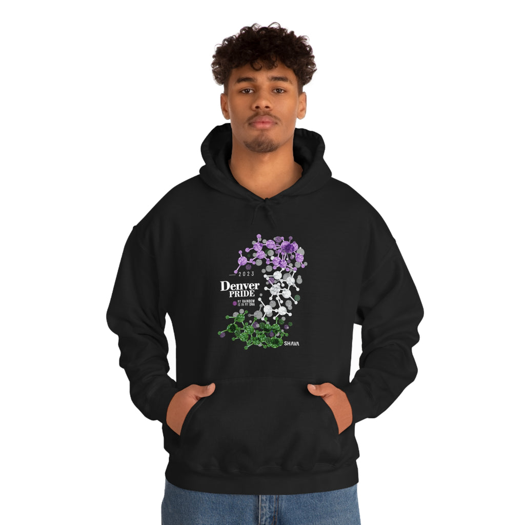 SHAVA CO Genderqueer Flag 2023 Pride, Denver Unisex Heavy Blend™ Hooded Sweatshirt - My Rainbow Is In My DNA Printify