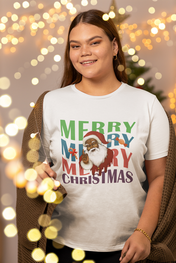 Classic Unisex Christmas T-shirt - Merry Merry Merry Christmas Printify