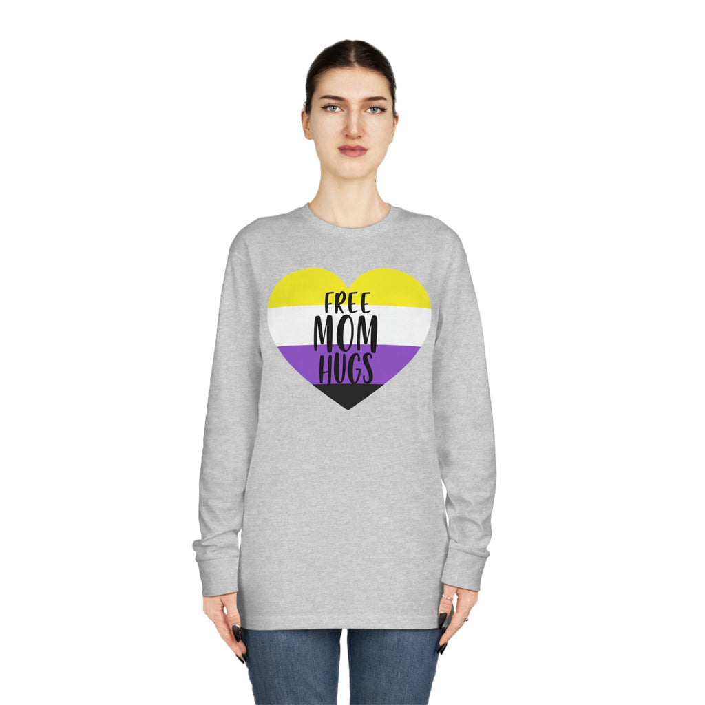 Non Binary Flag Long Sleeve Crewneck Tee - Free Mom Hugs Printify