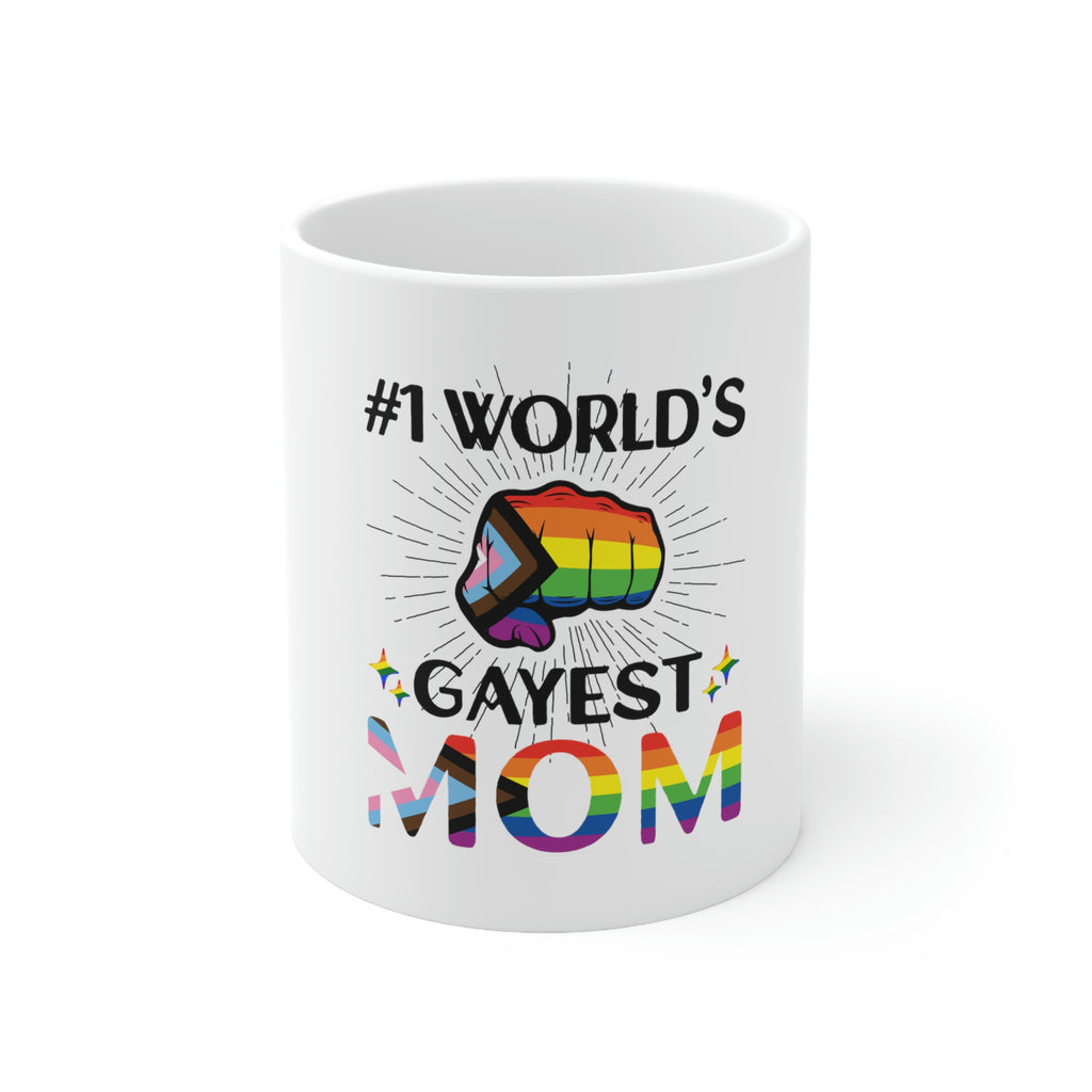 Progress Flag Ceramic Mug  - #1 World's Gayest Mom Printify