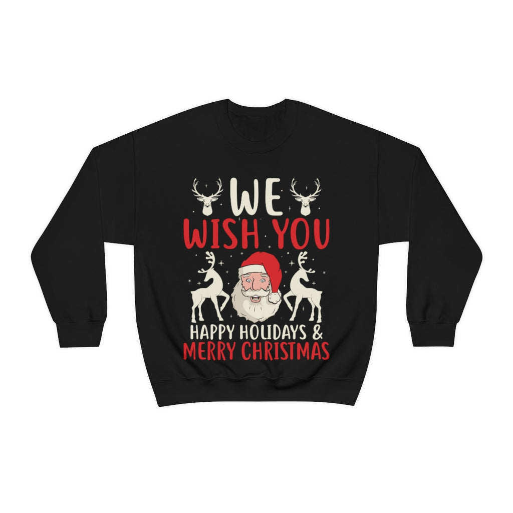 Merry Christmas Unisex Sweatshirts , Sweatshirt , Women Sweatshirt , Men Sweatshirt ,Crewneck Sweatshirt, WE WISH YOU HAPPY HOLIDAYS & MERRY CHRISTMAS Printify