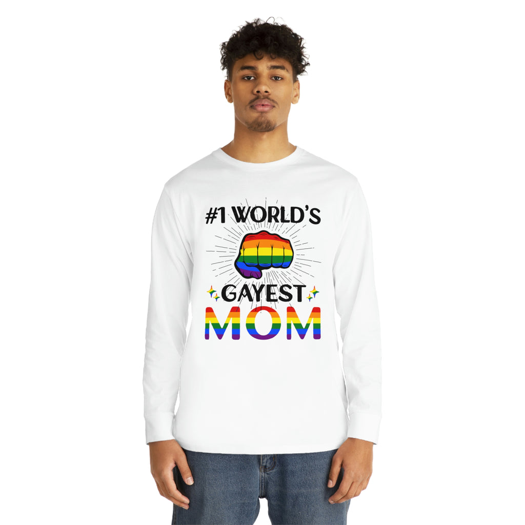 Lgbtq Flag Long Sleeve Crewneck Tee - #1 World's Gayest Mom Printify