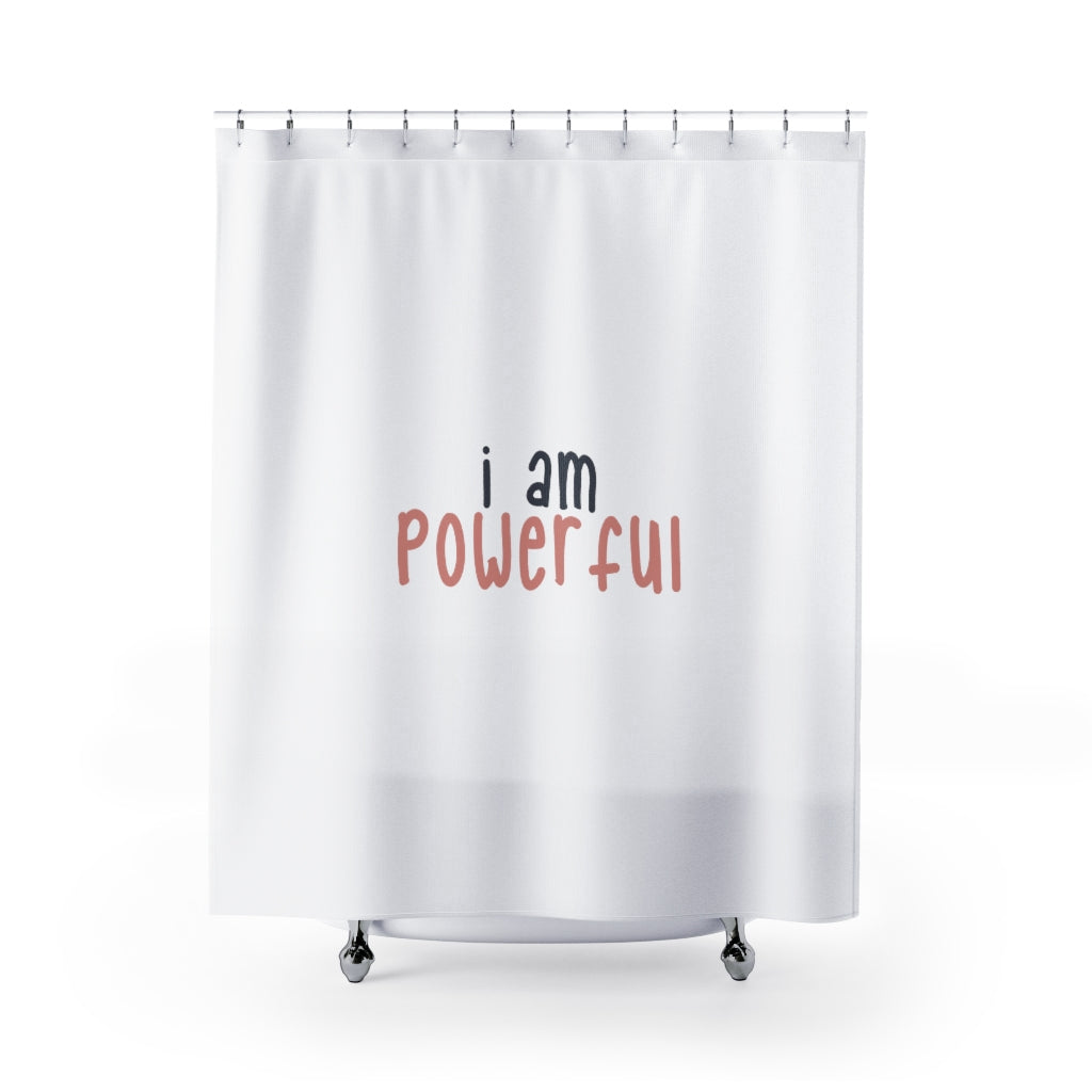 Affirmation Feminist Pro Choice Shower Curtains - I Am Powerful (black with pink) Printify