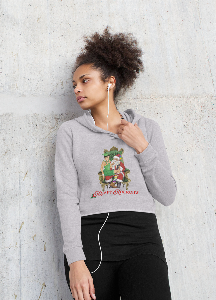 Christmas LGBTQ Women’s Cropped Hooded Sweatshirt - Happy Holigays (Asian) Printify